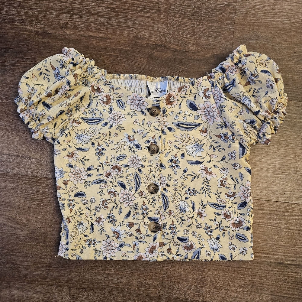 Rare Editions milkmaid style frocked peasant cropped top with puff sleeves sz 10
